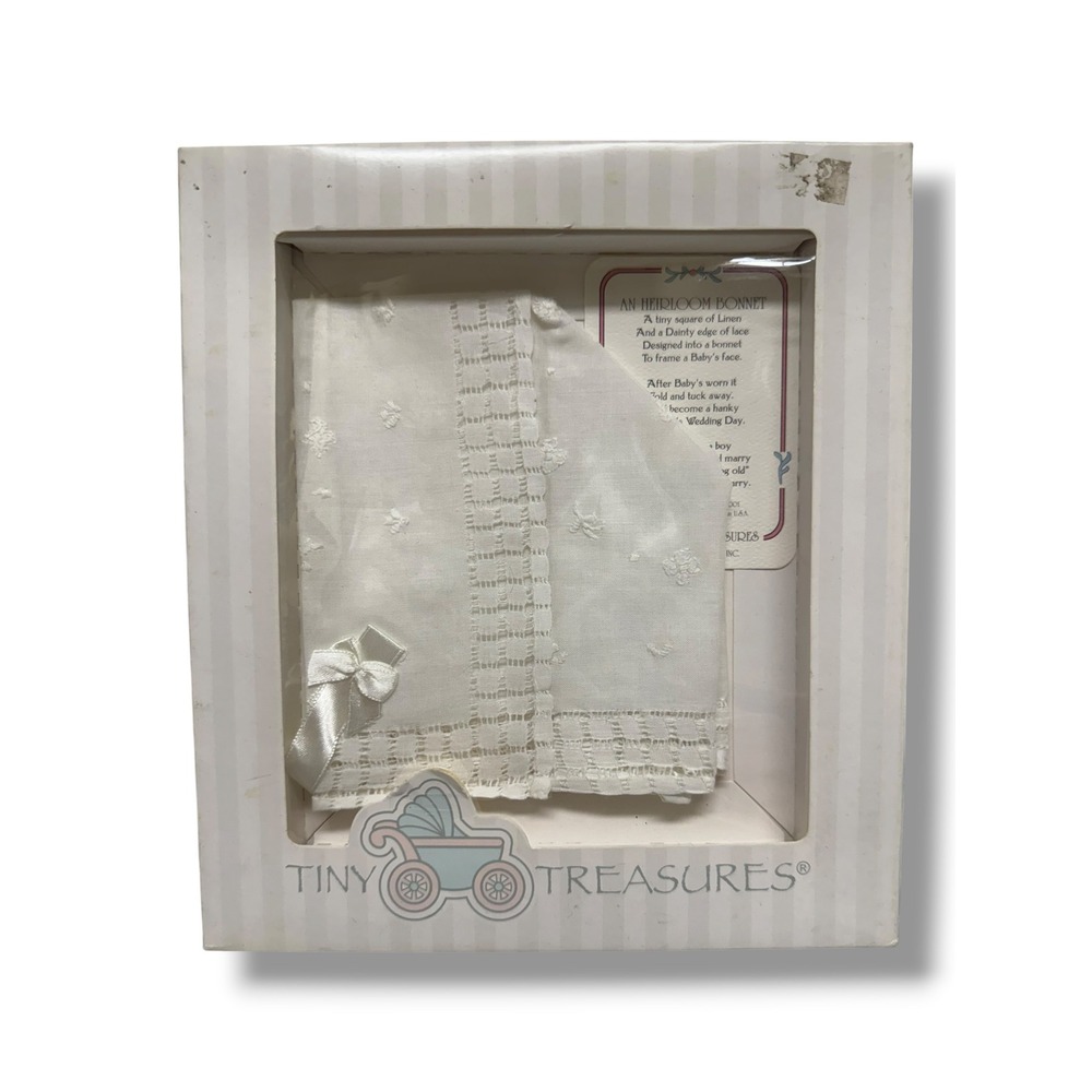 Tiny‎ Treasures Heirloom Bonnet Linen Lace Christening Baptism Wedding Keepsake
